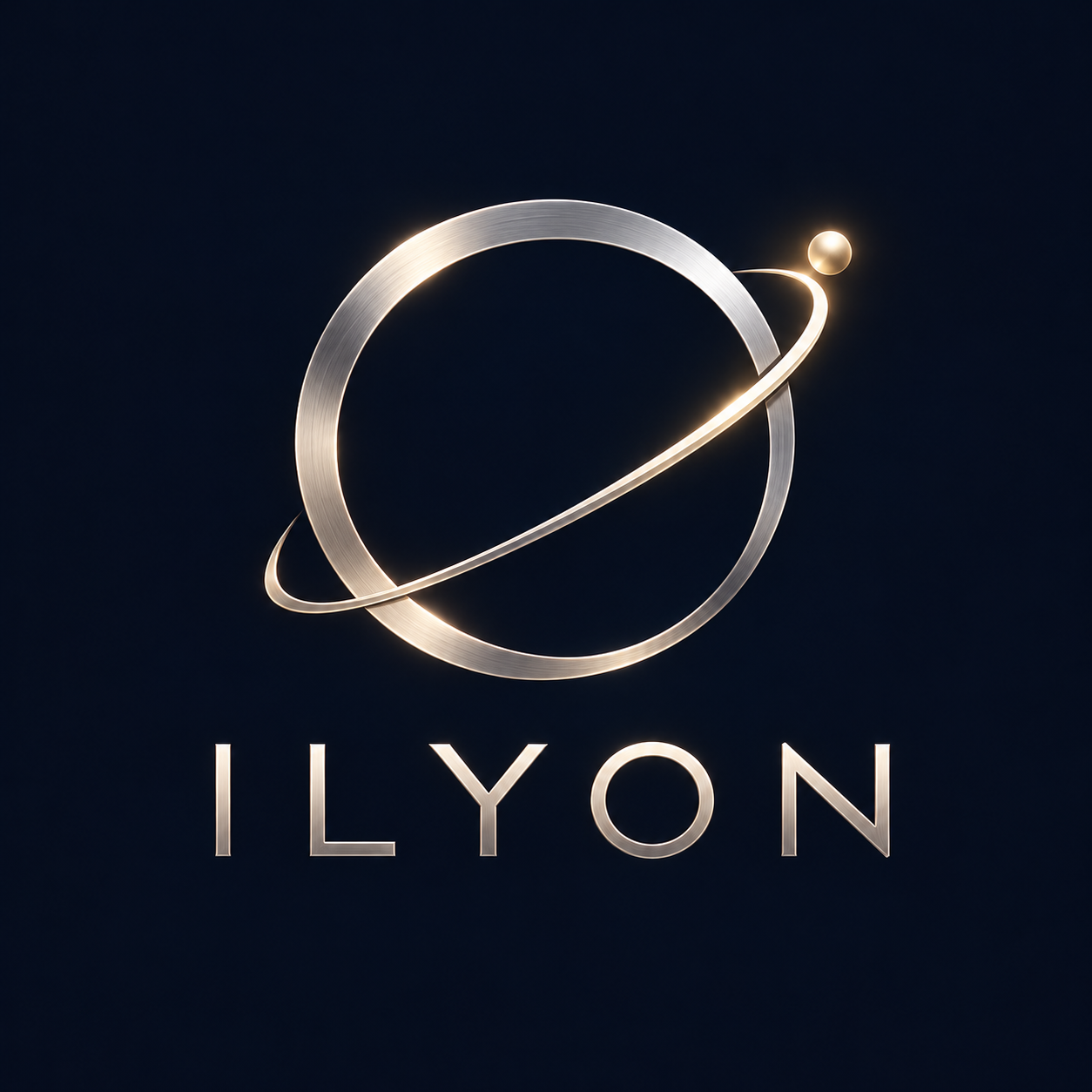 ILYON: aro plateado con una órbita dorada, emblema de la marca