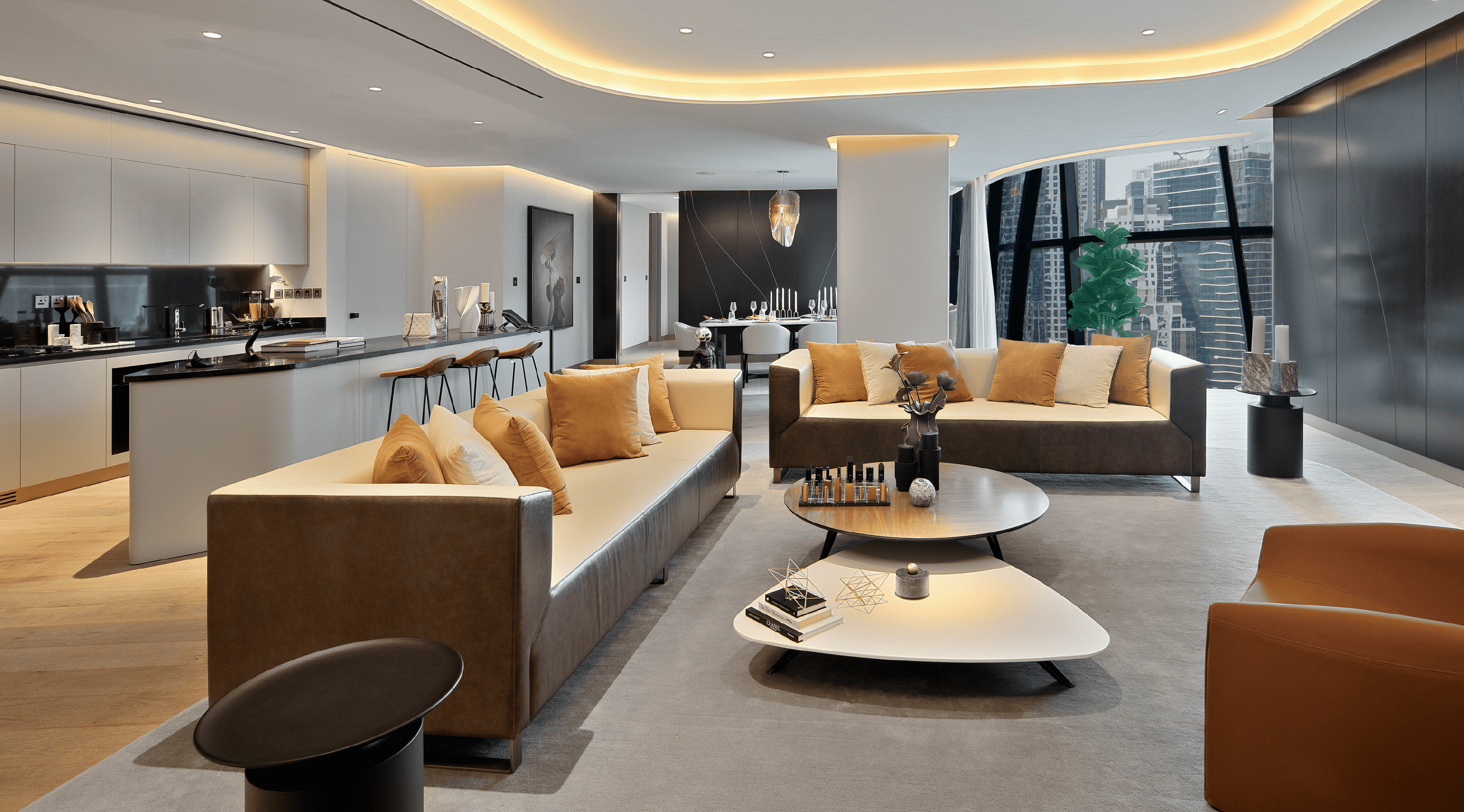 Interior de una residencia en The Opus, diseñado por Zaha Hadid